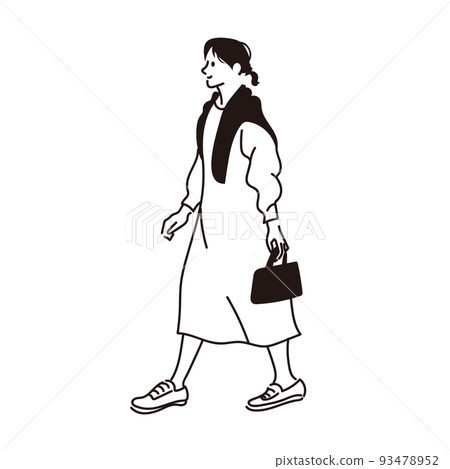 一個女人穿著裙子走的線條畫 一個女人穿著裙子走的線條畫 93478952