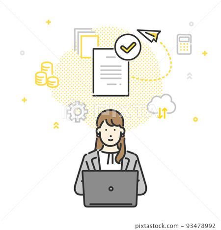 商務人士在個人計算機上使用雲服務的圖像插圖素材 93478992