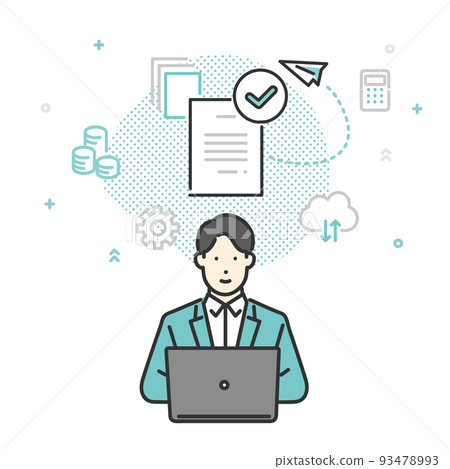 商務人士在個人計算機上使用雲服務的圖像插圖素材 93478993