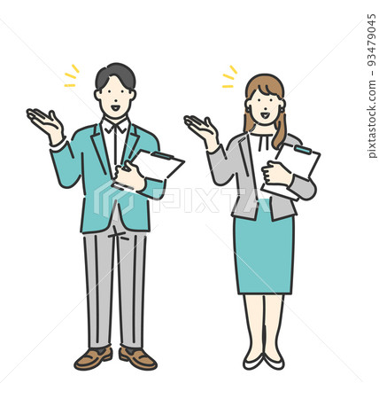 Image illustration material of a business person in a suit guiding customers 93479045