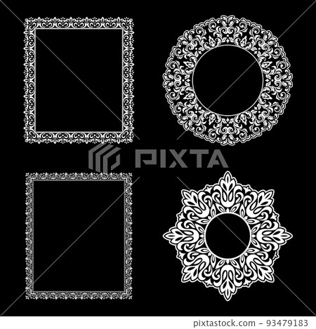 Set of decorative frames Elegant vector element for design in Eastern style, place for text. Floral black and white borders. Lace illustration for invitations and greeting cards. 93479183