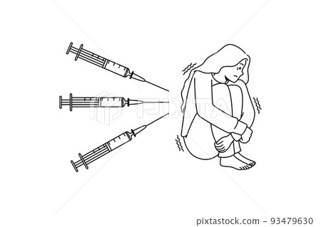 Stressed woman scared of injections 93479630