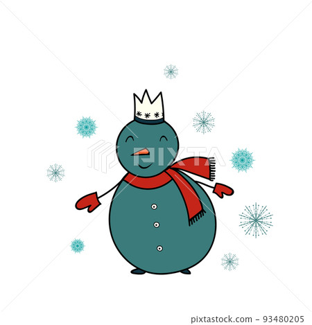 Funny snowman. Colorful image. Illustration in cartoon style for stickers, cards, invitations, stationery Funny snowman. Colorful image. Illustration in cartoon style for stickers, cards, invitations, stationery 93480205