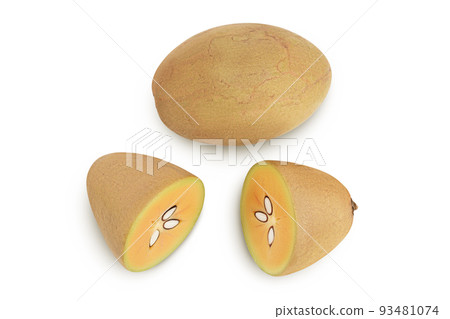 Sapodilla isolated on white background with full depth of field. Top view. Flat lay Sapodilla isolated on white background with full depth of field. Top view. Flat lay 93481074