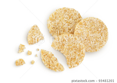 coconut cookies with white flax seeds and honey isolated on white background. Healthy food. Top view. Flat lay coconut cookies with white flax seeds and honey isolated on white background. Healthy food. Top view. Flat lay 93481201