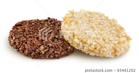 coconut and amaranth cookies with carob isolated on white background with full depth of field. Healthy food. 93481202