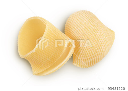 lumaconi pasta isolated on white background with full depth of field. Top view. Flat lay lumaconi pasta isolated on white background with full depth of field. Top view. Flat lay 93481220