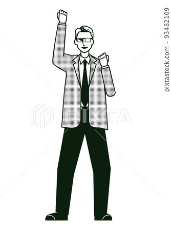 一個男商人做膽量姿勢的插圖 8 真人大小的線條畫單色 93482109