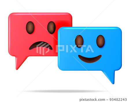 3D Happy and Sad Emoticon on Speech Bubble 93482243