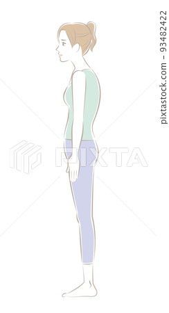 Sideways woman standing with stoop 93482422