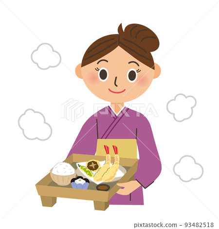 The proprietress who carries the dishes to the customers 93482518