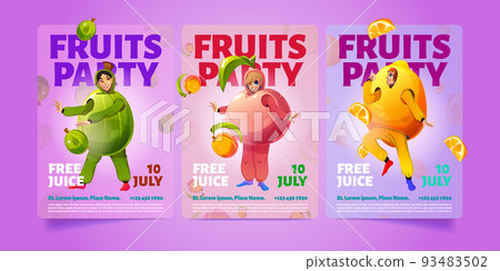 Set of cartoon fruits party poster templates 93483502