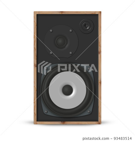 Photorealistic music loudspeaker from wood, vector illustration. Photorealistic music loudspeaker from wood, vector illustration. 93483514