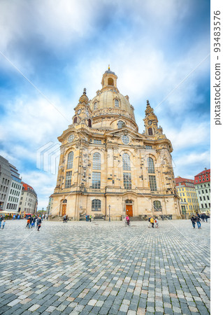 Breathtaking view of  of Baroque church - Frauenkirche in  Dresden. 93483576