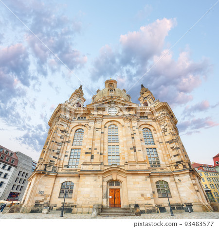 Breathtaking view of of Baroque church - Frauenkirche in Dresden. Breathtaking view of of Baroque church - Frauenkirche in Dresden. 93483577