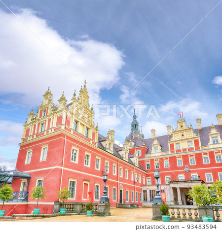 Breathtaking autumn landscape with Muskau castle. Breathtaking autumn landscape with Muskau castle. 93483594