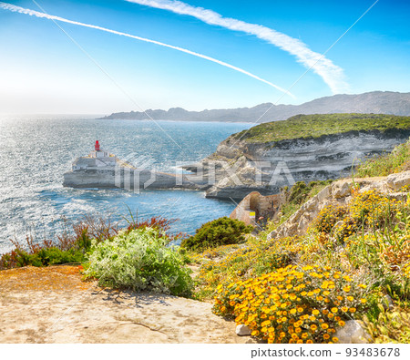 Splendid view of lighthouse near old town Bonifacio. Splendid view of lighthouse near old town Bonifacio. 93483678