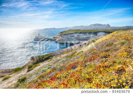 Breathtaking view of lighthouse near old town Bonifacio. Breathtaking view of lighthouse near old town Bonifacio. 93483679
