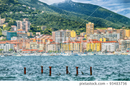 Majestic morning cityscape of Ajaccio city and port. Majestic morning cityscape of Ajaccio city and port. 93483736