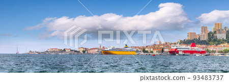 Picturesque morning cityscape of Ajaccio city and port. Picturesque morning cityscape of Ajaccio city and port. 93483737