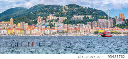 Majestic morning cityscape of Ajaccio city and port. Majestic morning cityscape of Ajaccio city and port. 93483762