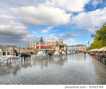 Astonishing cityscape of Krakow with Cloth Hall, Sukiennice and Townhouse tower on Main square. 93483766