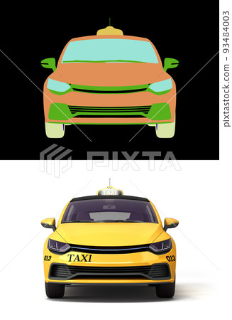 yellow taxi car 3d render on white with alpha 93484003