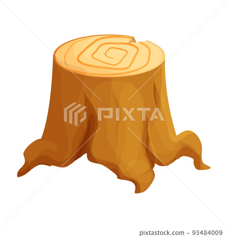 Stump of tree, detailed drawing in cartoon style isometric isolated on white background. Log, outdoor forest chopped wooden material. Textured clipart stock.  93484009