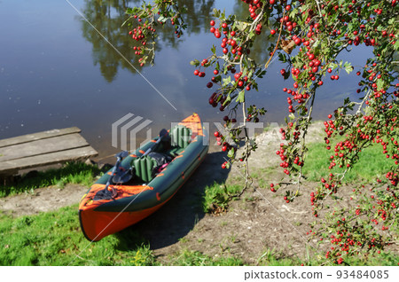 Canoeing trip on the river. Rafting in kayaks. Active recreation on the water. Canoeing trip on the river. Rafting in kayaks. Active recreation on the water. 93484085