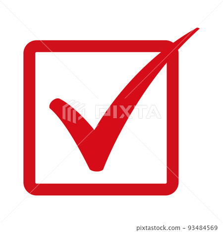 Square check mark single item red line drawing 93484569
