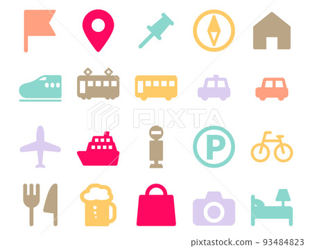 一套旅行交通指南地圖相關圖標_顏色 93484823