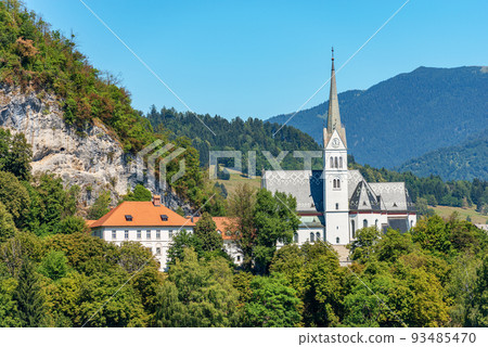 Saint Martina Parish Church on the coast of Lake Bled Slovenia 93485470
