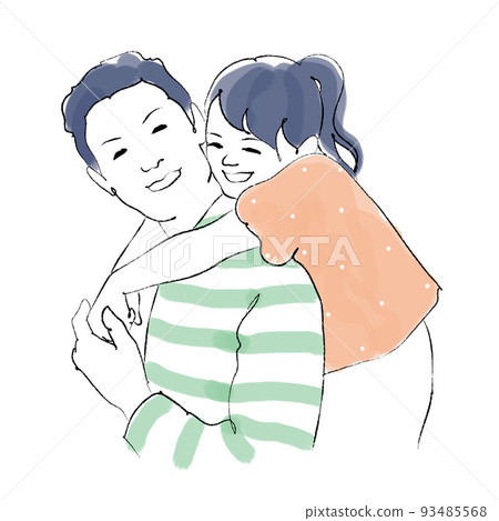 一個女孩擁抱她爸爸的背手繪風格線條畫 一個女孩擁抱她爸爸的背手繪風格線條畫 93485568