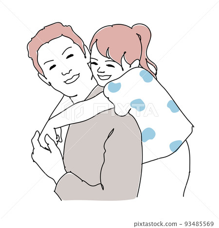 女孩擁抱爸爸的背線描 女孩擁抱爸爸的背線描 93485569