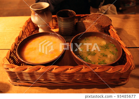 typical Baltic soups with hand made cups typical Baltic soups with hand made cups 93485677
