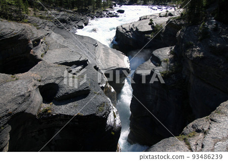Foamy waterfalls of the river through the Mistaya Canyon 93486239