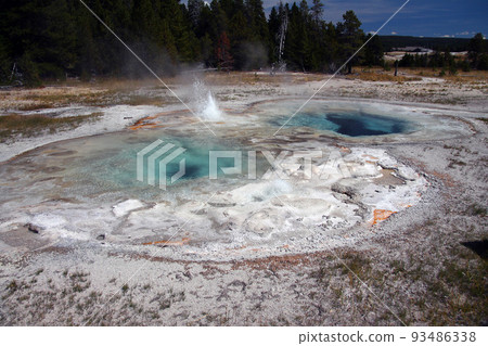 Boiling water in crystal clear basins in Yellowstone 93486338