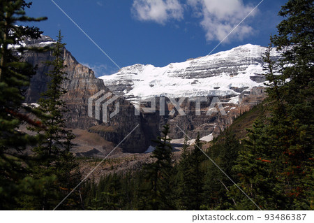 The spectacular glacier behind the green trees The spectacular glacier behind the green trees 93486387