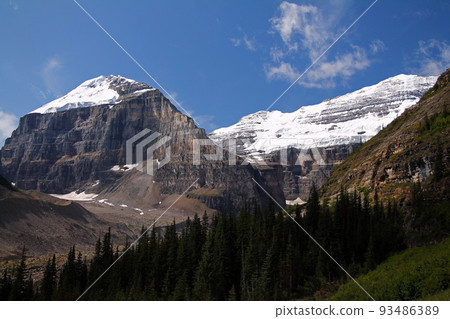 Alpine paradise with snow, glacier, peaks and trees Alpine paradise with snow, glacier, peaks and trees 93486389
