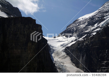 The glacier tongue and the swiss shelter on the top 93486394
