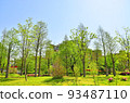 公園風景——樹木、草地、建築物等。 93487110