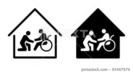 Helper vector icon material set black and white to support wheelchairs in home care and rehabilitation 93487979