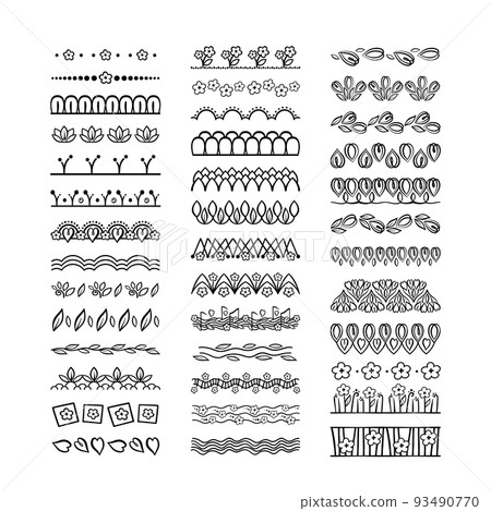 Simple Line Art Flower Pattern Brushes Set - Stock Illustration ...