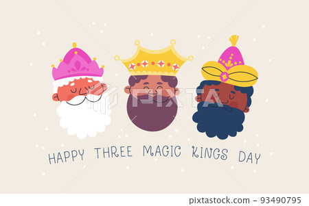 Happy Three Magic Kings Day. Greeting card or banner for Epiphany Day. Vector trendy illustration. 93490795