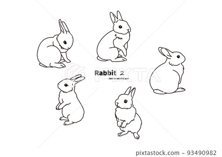 White Rabbit Pose Set 2 Monochrome type with... - Stock Illustration ...