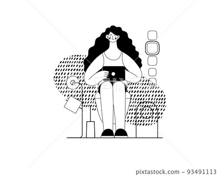Easy shopping - Online shopping and electronic commerce series - modern flat vector concept illustration of a woman in toilet shopping online. Promotion, discounts, sale and online orders concept 93491113