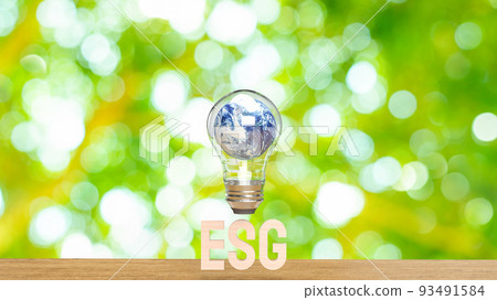 The light bulb and esg wood text mean Environment  Social Governance 3d rendering 93491584