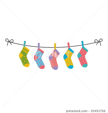 Children's colored socks hanging on a rope, vector isolated illustration Children's colored socks hanging on a rope, vector isolated illustration 93491708