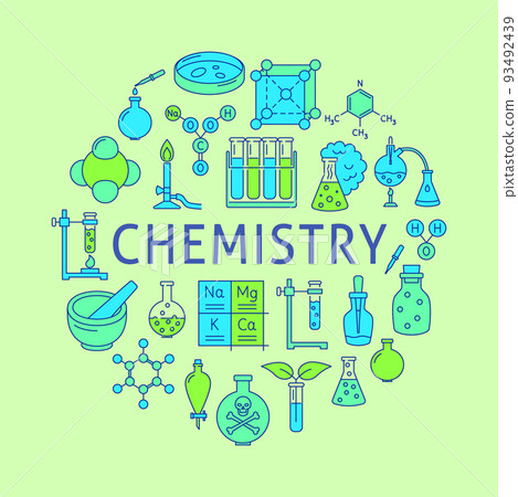 Chemistry science round poster in colored line style 93492439