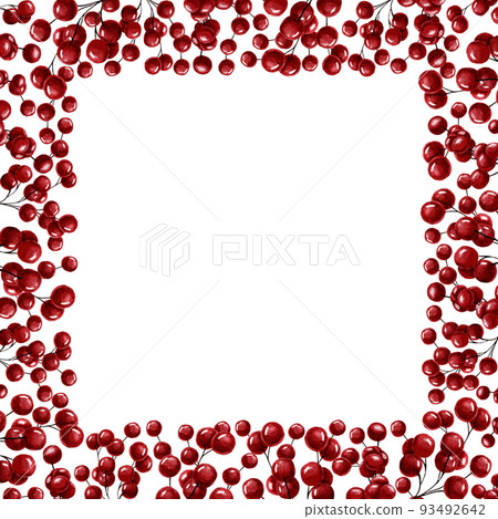 Decorative frame with red berries for decoration and photo design, print text, etc. Watercolor illustration Decorative frame with red berries for decoration and photo design, print text, etc. Watercolor illustration 93492642
